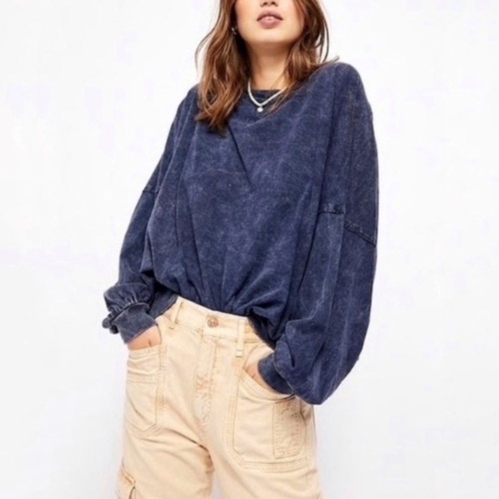WE THE FREE 213 Lightweight Pullover Long Sleeve Oversized Blue XS Free People - Picture 1 of 4
